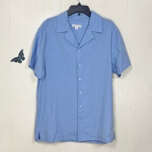 And Now This Mens Casual Button Down‎ Shirt Size Large Blue Linen Blend Collared
